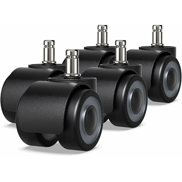 Set med 5 hjul för kontorsstol - 11 x 22 mm - Dubbelhjulsdesign - Repar inte golvet - Diameter: 50 mm