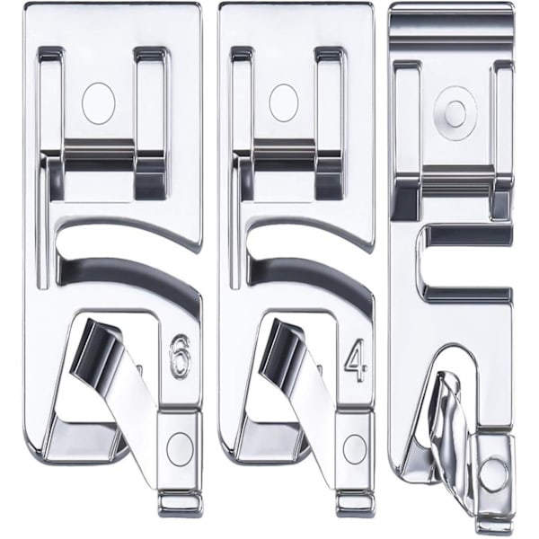 3 st smala rullade fållar symaskin pressarfot set lämplig för hushåll multifunktionella symaskiner (3mm, 4mm och 6mm), syklämmor