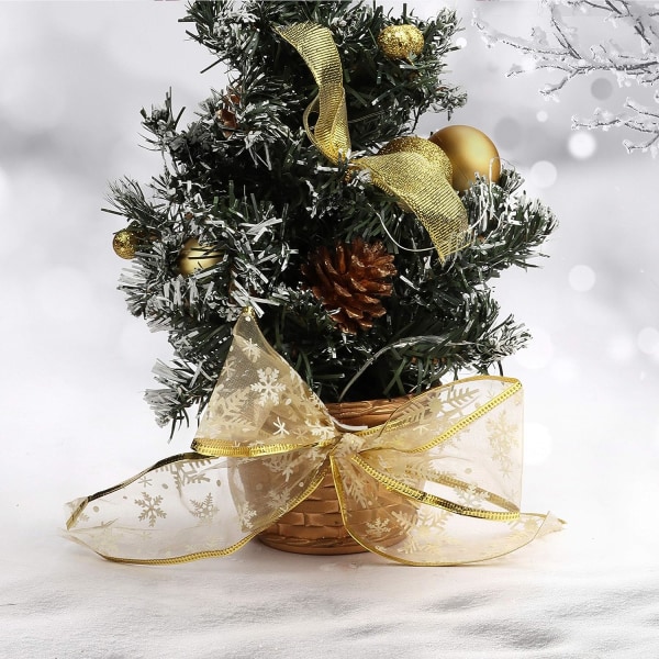 Gull Organza Gavebånd - Julebånd med Wire Gift Wrappi