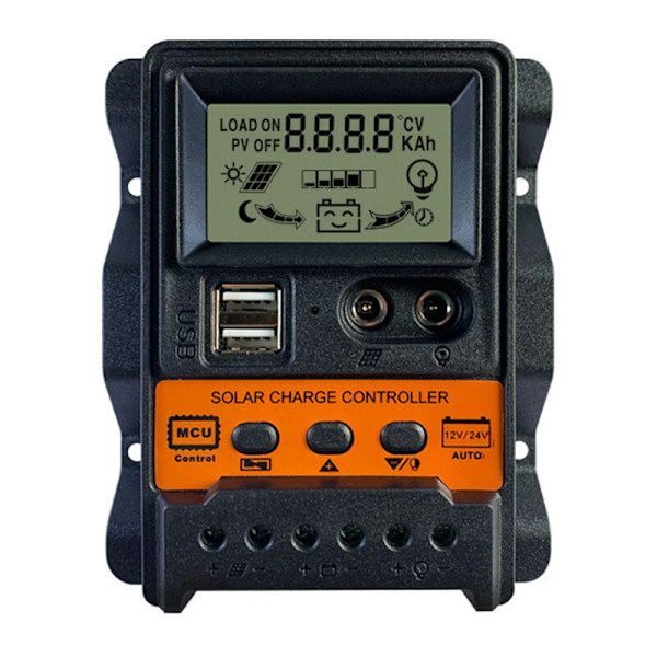 Fotovoltaisk strømstyring med dobbelt output USB 12 VOLT 24 VOLT Automatisk identifikation LCD SOLL CULTICIALLER LOAD TRANCE