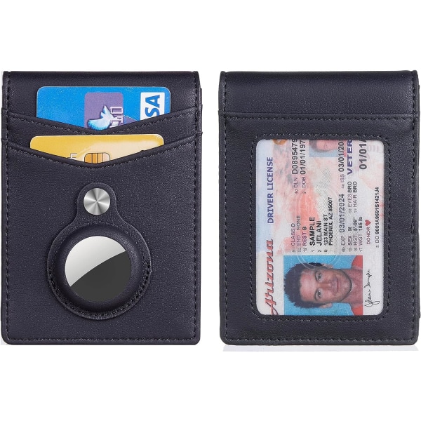 Smal dubbelvikt plånbok med integrerat AirTag case, svart