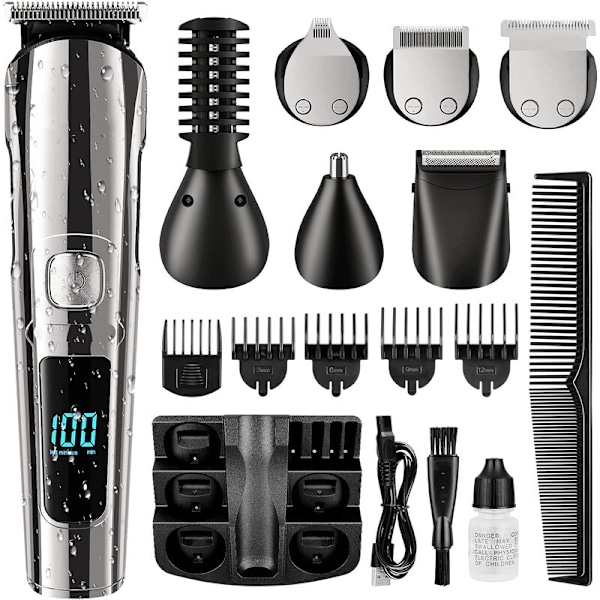 Skäggtrimmer, Trådlös hårtrimmer för män, Standard för kroppen, Mustasch, Näsa, Hög, Ansikte, Elektrisk Pasoir, Grooming Kit allt i 1, Uppladdningsbar med