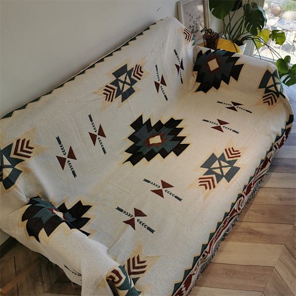 One Piece Etnisk Amerikansk Ternet Sofatæppe Strikket Fuld Betræk Sukker Jacquard Sofatæppe -90*180cm