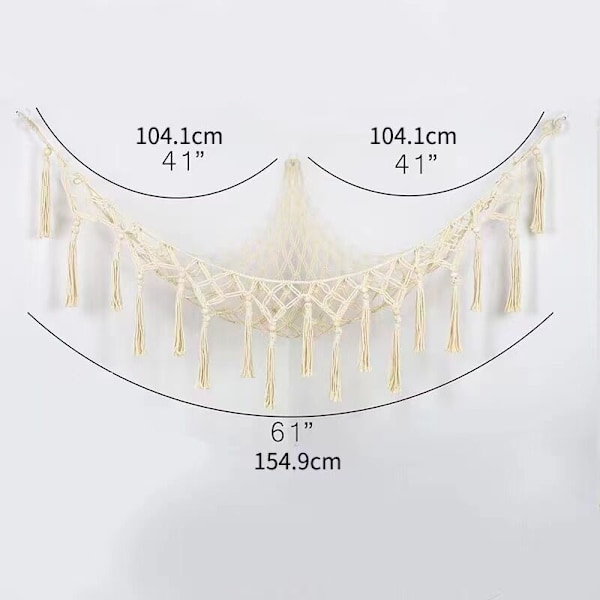 Filé eller hängmatta för Boho-plyschdjur, stort hus för 155 cm leksaker, Makramé Makramé Makramé förvaringsnät, plyschleksaksorganisatör E leksak E