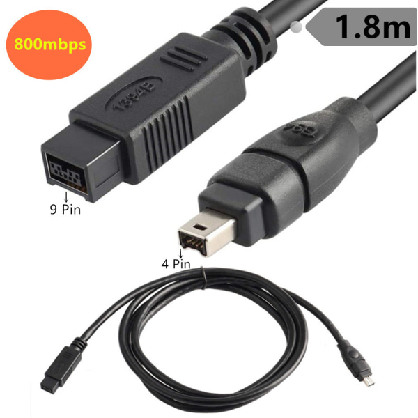 IEEE 1394 FireWire 800 - 400 -datakaapeli, 9-4-liitin, 1,8 metriä