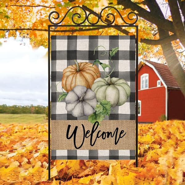 Efterårs Thanksgiving Have Flag Græskar Dobbeltsidet Polyester Linned Have Flag