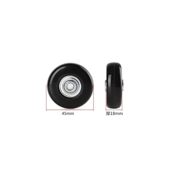 Sett med 4 svingbare reservehjul i gummi for koffert, 45 x 18 mm