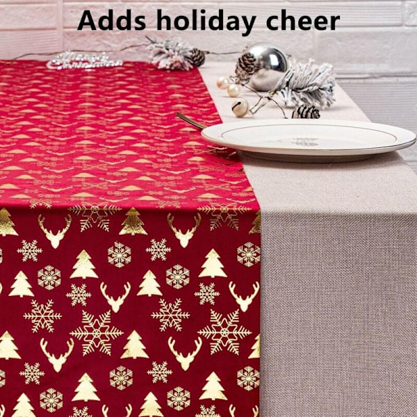 Juldekorationer Bordslöpare Jul Älg Sammet Guld Varm Polyester Bomull Bordsflagga Nyår Tryckt Julhelger Samling Bord