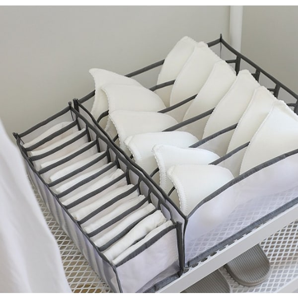 3 stk. Garderobeskuffe Organizer, Opbevaringsboks BH Organizer Foldbar Garderobe Skuffe Divider Slip Rum Opbevaring Strømper, 6, 7, 11 Grå Gitter