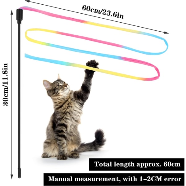 Moran Cat Rainbow Stick Toy, 3 Rainbow Ribbon Cat Training Sticks, Rainbow Ribbon Cat Interactive Charm Stick