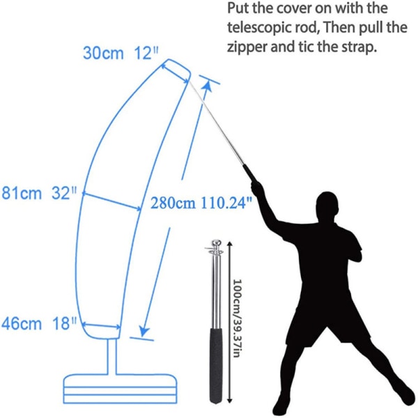 Beskyttende trekk for 2-4m utkragende parasoll, mål 265 x 40 x 50cm/70cm, vanntett, støvtett, etc.