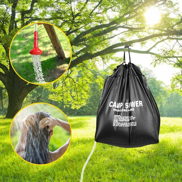 Solardusj for camping, 40L solardusjpose med solvarmet utendørs bærbar dusjpose med avtakbart slange dusjhode solvarmepose for fotturer Fi