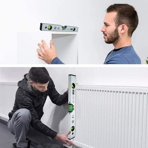 40 cm vattenpass, magnetiskt vattenpass med 3 höga synlighetslibeller aluminiumkropp, robusta spetsar för horisontell vertikal och 45°, noggrannhet +/- 0,5 mm