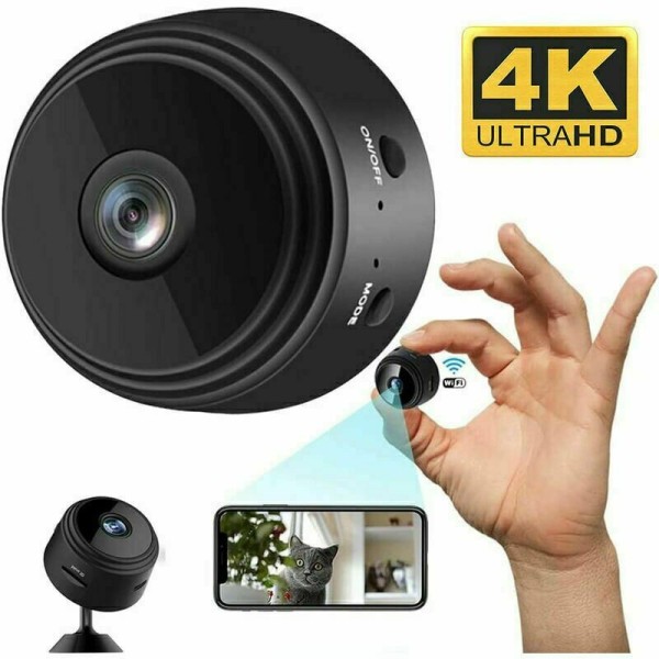 Mini spionkamera, 4K HD WiFi sikkerhedskamera, justerbar opløsning Night Vision Motion Detection Sikkerhedskamera til indendørs udendørs skjult kamera (B