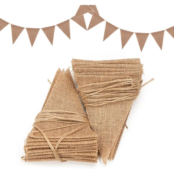 Set med 48 flaggor, girlang av vimplar, triangulär, jute canvas banner, jute vimpelgirlang (brun)