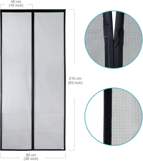 Magnetisk myggnät för dörr (90x210, svart)