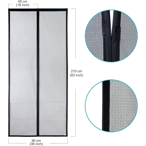 Magnetisk myggnetting for dør (90x210, svart)