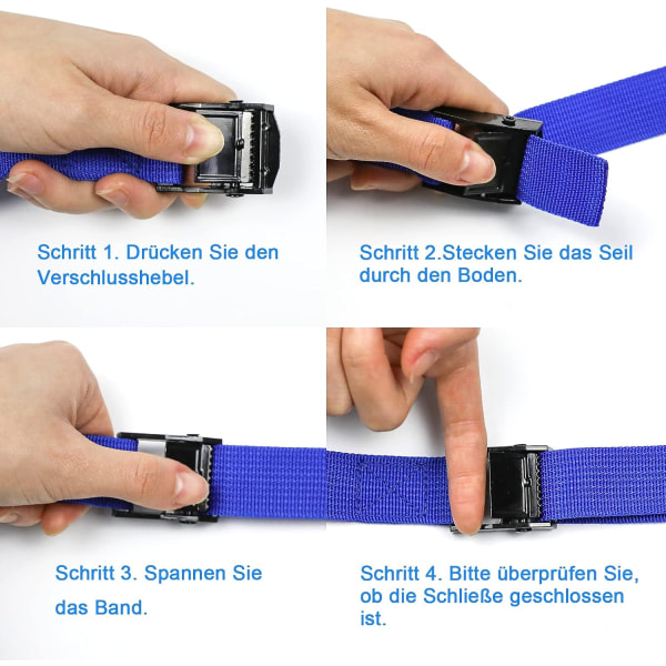 Direkte 4 surringsstropper, 5m surringsstrop, spændstrop, 25mm strop, blå strop, med surringslås, spændstrop, motorcykeltrailerstrop