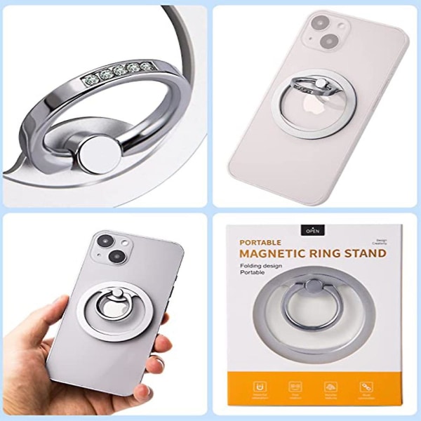 Magnetisk telefonringstativ kompatibel med iPhone 12/13/14-serien, justerbar MagSafe-telefonringhållare i metall, svart