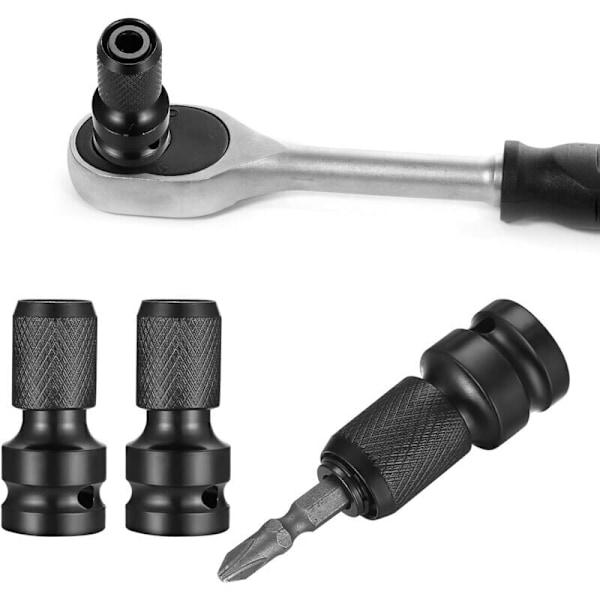 3 Stycken 1/2\" Fyrkant till 1/4\" Hex Hylsadaptrar, Snabbkopplingschuck Konverter Hex Spärrnyckel för Slagspärrnyckel och Skruvmejsel