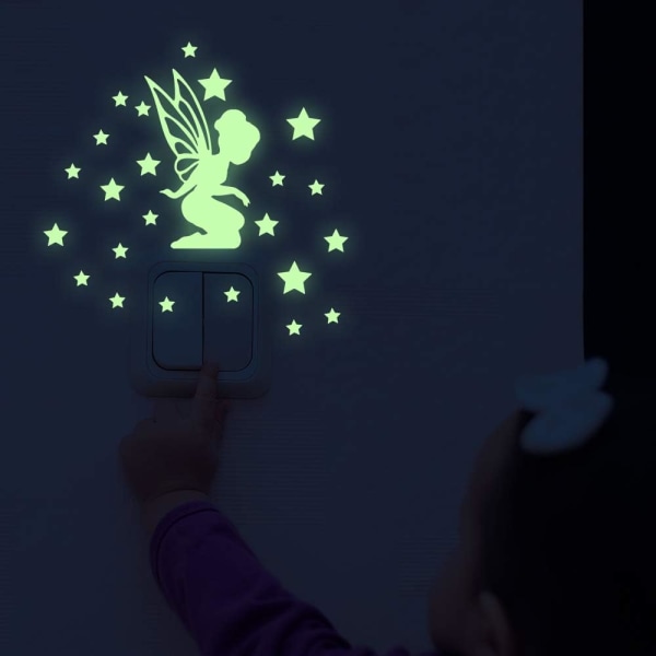 Phosphorescent wall sticker "Fairy with stars Perfect for wall switch