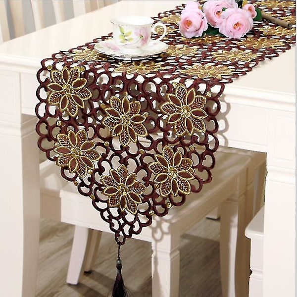 Duk 176cm Duk Klassisk Duk Modern Ihålig Brun Broderad Duk, Klassisk Broderad Polyester Bordslöpare Placemats Dini