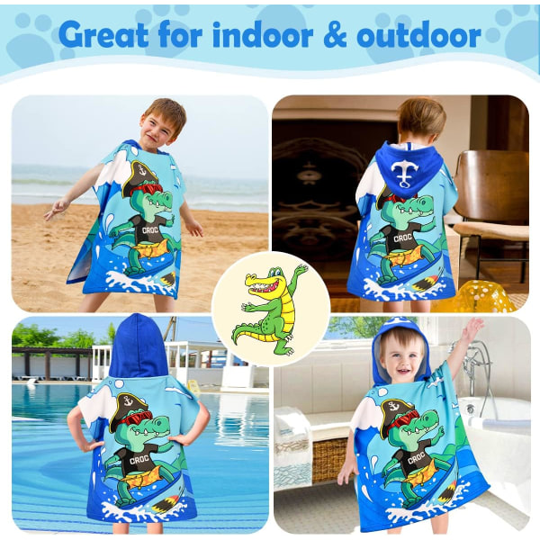 Barn Poncho Krokodil Badhandduk Strandhandduk Pojkar Badcape Pojkar Superabsorberande Snabbtorkande Huvtröja Poncho Surf Poncho Badcape för Baby 2-6