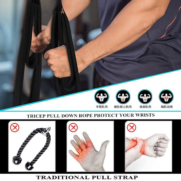 Biceps och triceps repträning dubbelhuvud spänningsrep muskelträning fitness tillbehör lägre tryckrep armrep