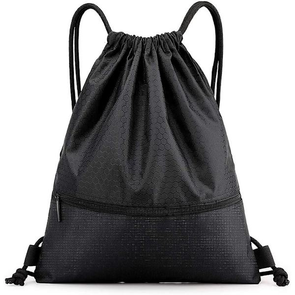 Tau Svømme Oxford Stoff Bag (Svart 44*32cm), Sports Gym Bag Snøring Bag Vanntett Snøring Gym Bag med Ekstern Glidelås for Sports Strandferie