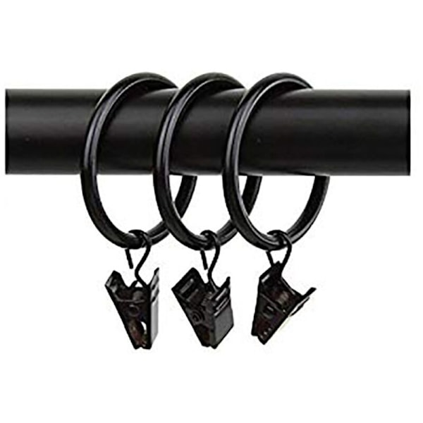 Sort 10 gardinringe med klemmer indvendig diameter 3,5 x 35 mm (1,37 tommer)