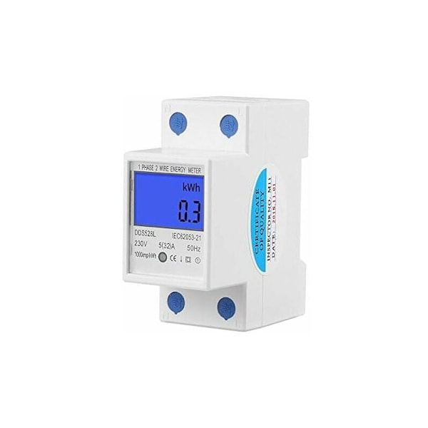 5-32A DIN-skena Energimätare, Enfas LCD Bakgrundsbelysning Wattmätare, Elektronisk KWh-mätare (230V 50Hz), 1st