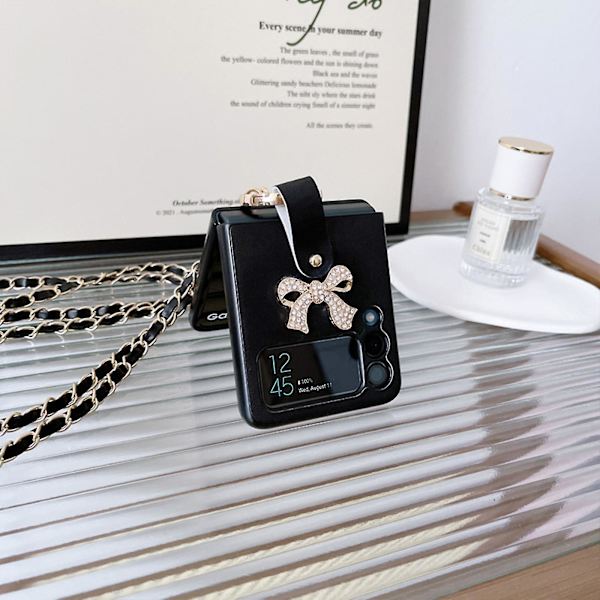 PU læder etui kompatibel med Samsung Galaxy Z Flip 3/4, crossbody snor beskyttende cover med ringholder til Galaxy Z Flip 3 sort