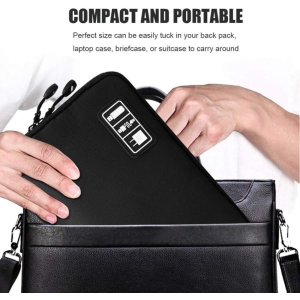 Tilbehørsveske Reise Elektronikk Organizer Etui for Powerbank, Ladekabel, Nettbrett, osv. (Svart)