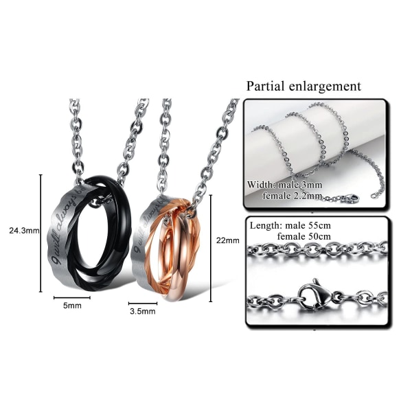 Titanium Alloy Promise Love Rustfritt Stål Anheng Halskjede for Par Menn og Kvinner Smykkesett Jubileumsgave