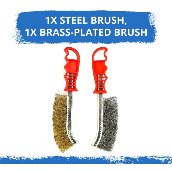 Tried + Tested Wire Brush Set of 2 Brass  Steel - Light  Heavy Duty Cleaning Rust Remover