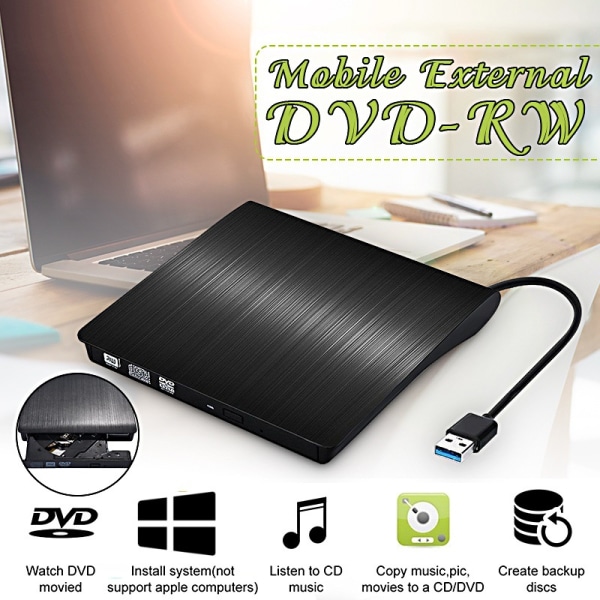 USB 3.0 ulkoinen CD/DVD-asema, musta