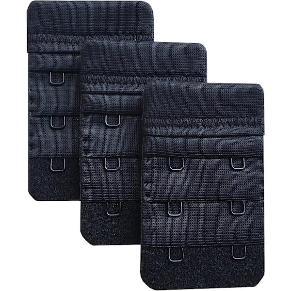 Sorte Damebh-Forlængere, 3-pak, Bløde og Komfortable, 2 Kroge, 6,1 cm x 3,8 cm