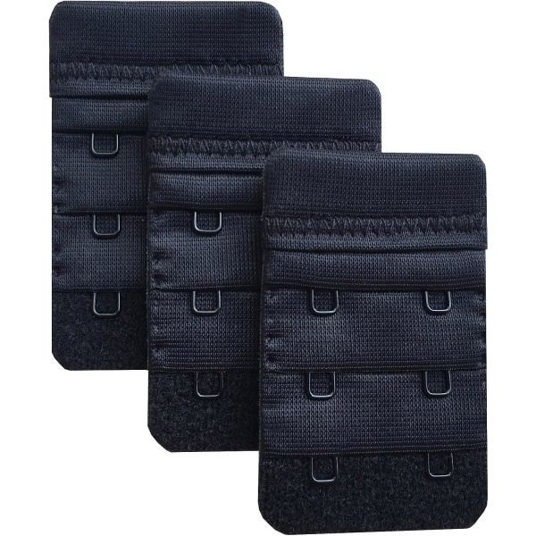 Svarta damunderkläder 3-pack Mjuka Bekväma Bh-förlängare 2 Hakar, 6,1 cm x 3,8 cm