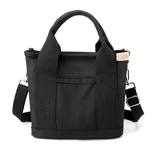 Naisten kangaskassi, monikäyttöinen kassi ja olkalaukku vetoketjulla, crossbody-laukku, sopii kouluun, ostosten tekoon, matkustamiseen, työskentelyyn ja päivittäiseen käyttöön (musta)