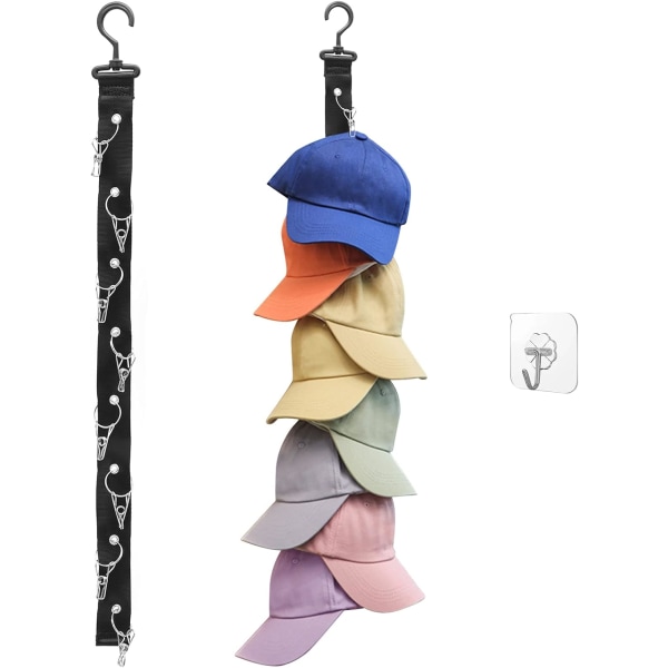 Baseball Cap Rack Closet Hook Cap Holder Hat Storage Organizer, 1 Pack Closet Hanging Cap Organizer Hat Display Hanger for Wall Door Closet with 8 C