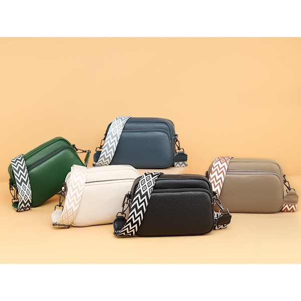 Crossbodyväska, damläder liten axelväska, dragkedja beige