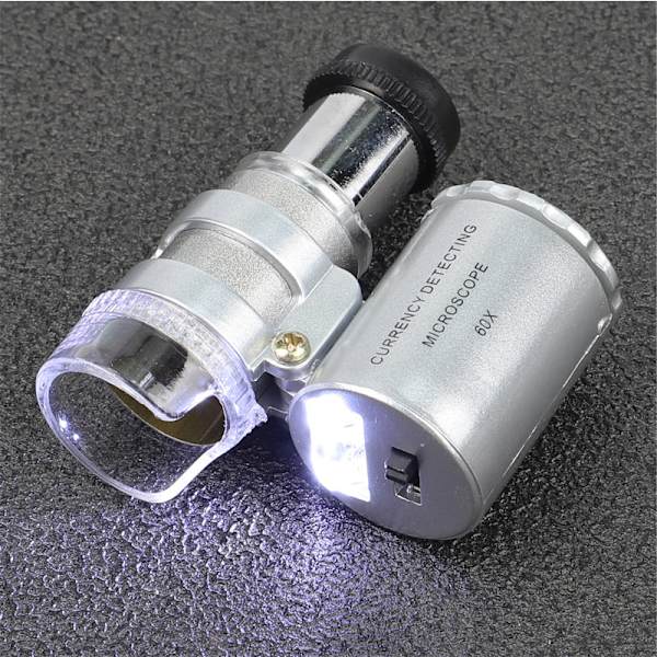 2-pakkaus 60X Mini UV LED -valaistu jalokivi suurennuslasi Karella (60X)