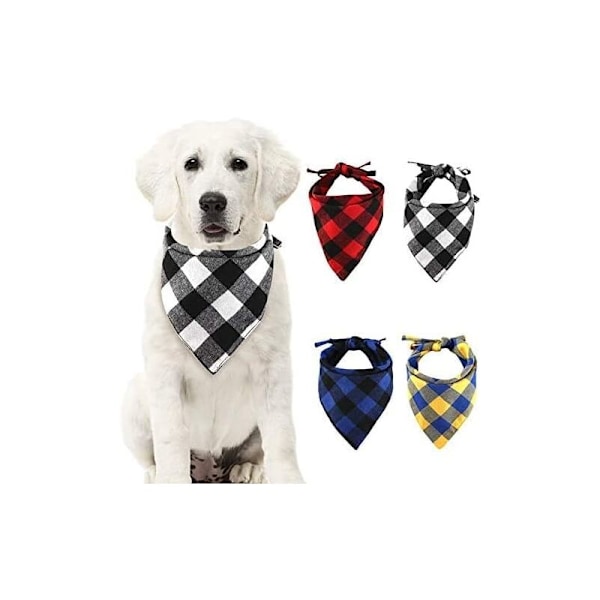 Sæt med 4 hunde-ternede bandanas - justerbare tørklæder Vaskbart tørklæde vendbar bomuld med reb er velegnet til små, mellemstore og store hunde