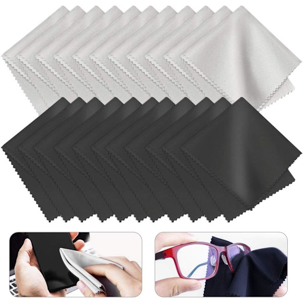 20-pack mikrofiberdukar för rengöring av glasögon 15 x 15 cm - Lintfritt - för rengöring av glasögon, LCD-skärmar, linser, kamera, mobiltelefon