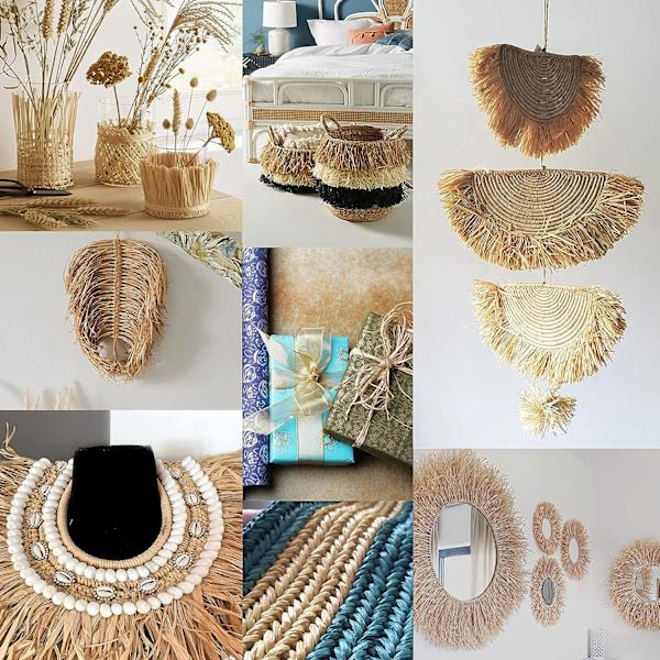200M Raffia-paperi, 6-kerroksinen värikäs Raffia-paperinauha, 200M Raffia-naru Bolduc-nauha jouluun, lahjapaperiin, koristeluun