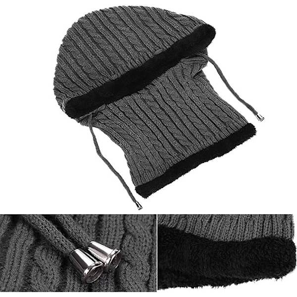 Grå - Herre Varm Uld Strik Balaclava 2 i 1 Hætte Halstørklæde Hat Vinter Varm Hals Gaiter Ørevarmere Hue Cykling Camping Ski Snowboarding (1stk)