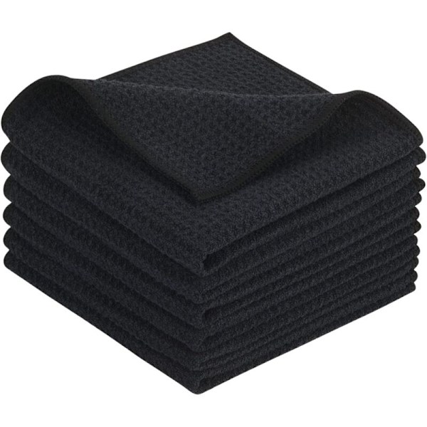 Mustat mikrokuituiset keittiöpyyhkeet, erittäin imukykyinen keittiön puhdistusliina, pehmeä pestävä astiapyyhe 30 cm x 30 cm 6 kpl