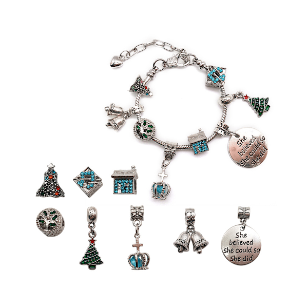 Julklapp Barn Armband Set Hantverk DIY Stora Hål Pärlade Strängar(Silver Crown Modell)