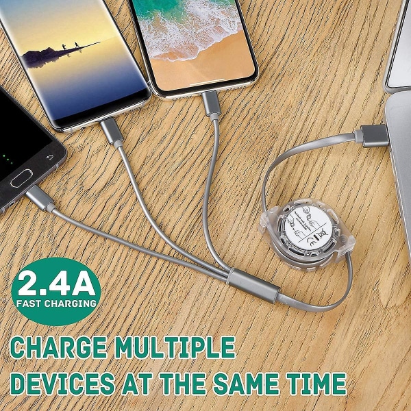 2 st multi USB-laddningskabel, 4ft 3 i 1 multiladdare sladdadapterkontakt med typ C/mikro USB-port