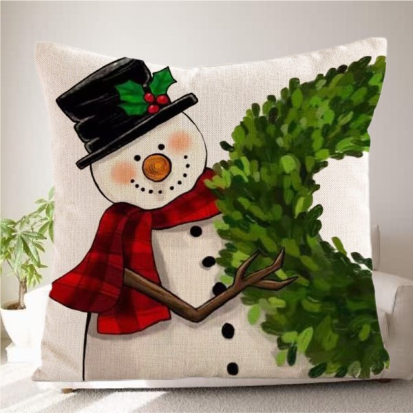 Juleputetrekk 45*45cm Gårdshus Juledekorasjon Snømann Krans Feriedekorasjon Pudeboks for Hjem Sofa